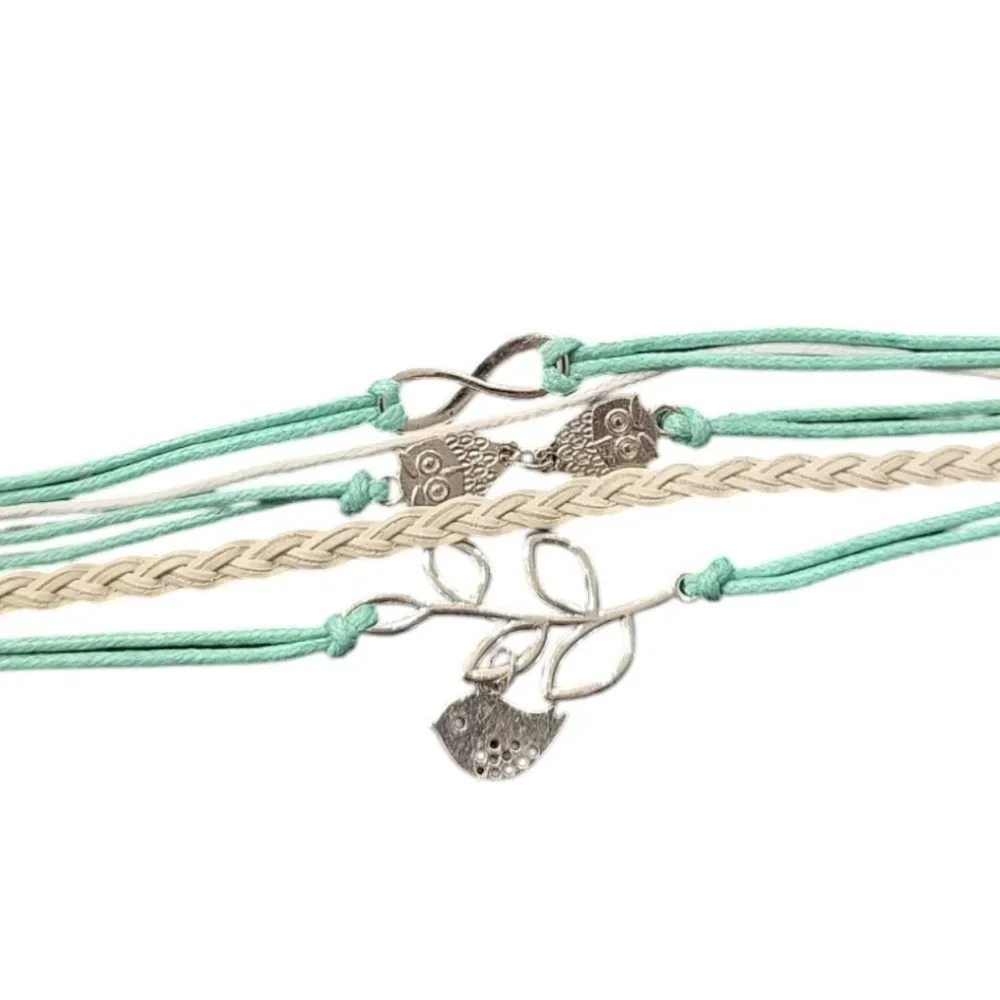 Infinity Owl Bird Faux Leather Multi-layered Bracelet